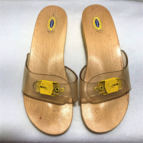 dr scholl's wooden sole sandals